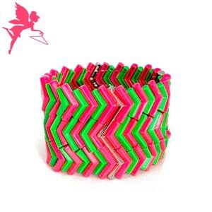 VINTAGE 1980s Neon Zigzag Candypop Elastic Bracelet